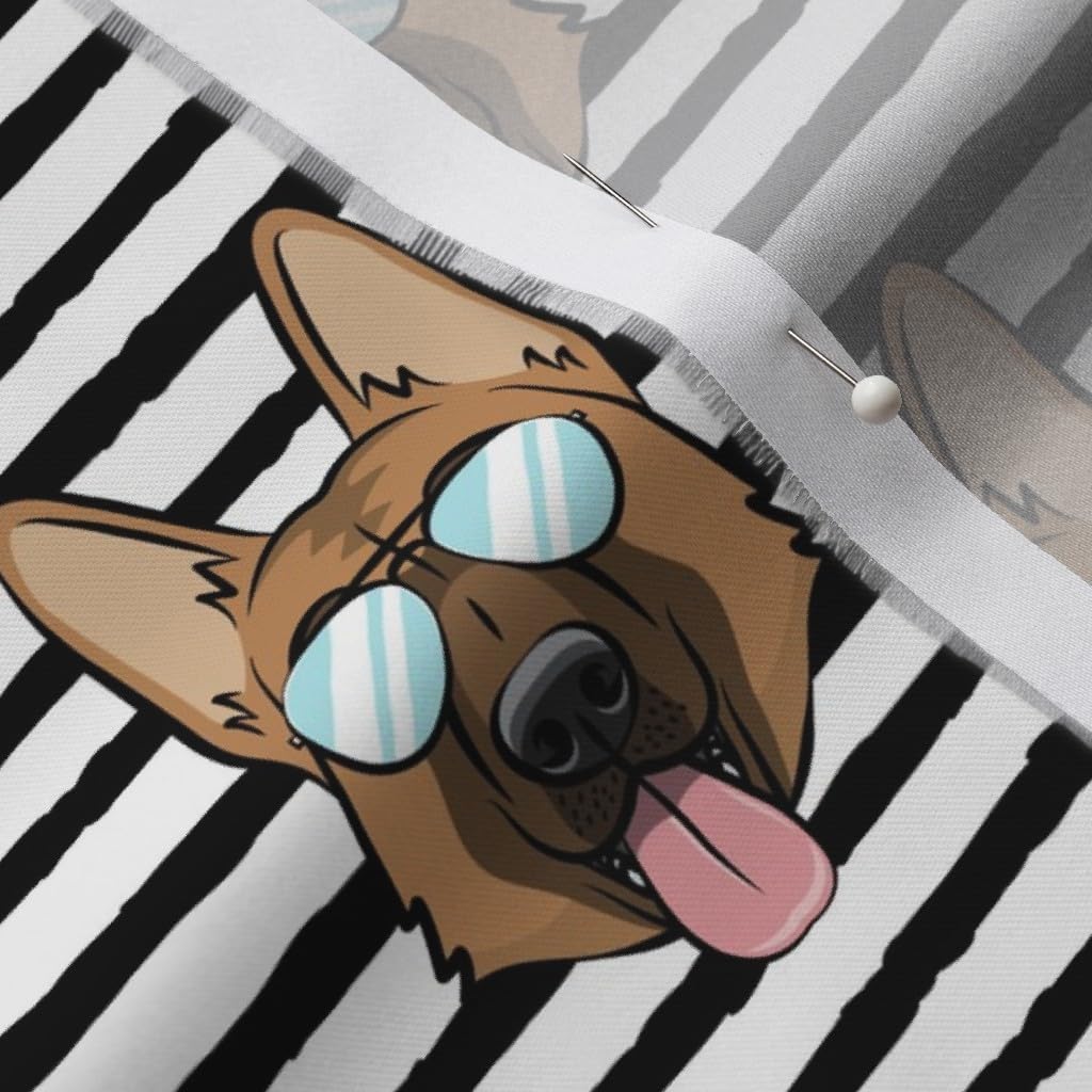 Spoonflower Fabric - German Shepherd Black Stripes Glasses Little Arrow Dogs Cute Trendy Printed on Organic Cotton Sateen Fabric by The Yard - Sewing Quilting Apparel Home Decor