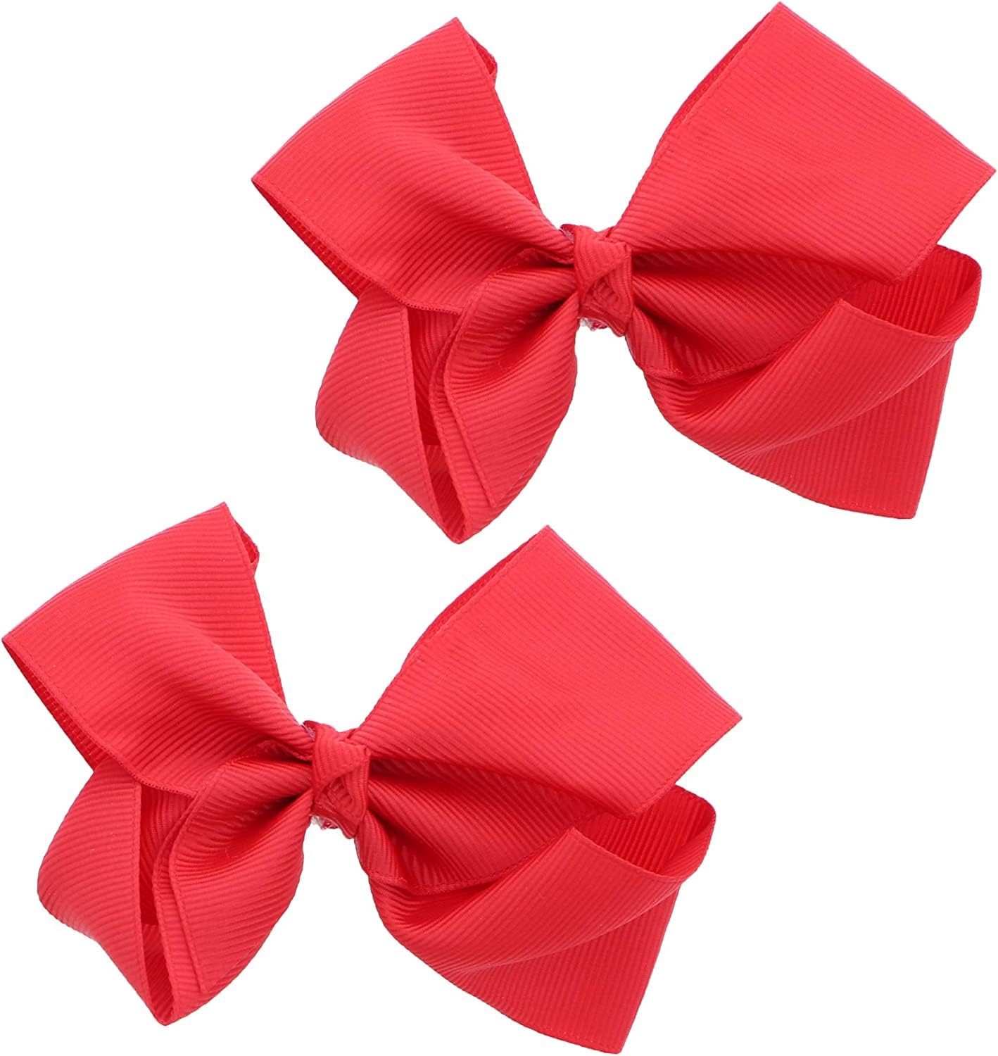3 Inch Grosgrain Bow for Little Girls- Set of 2 (Red)