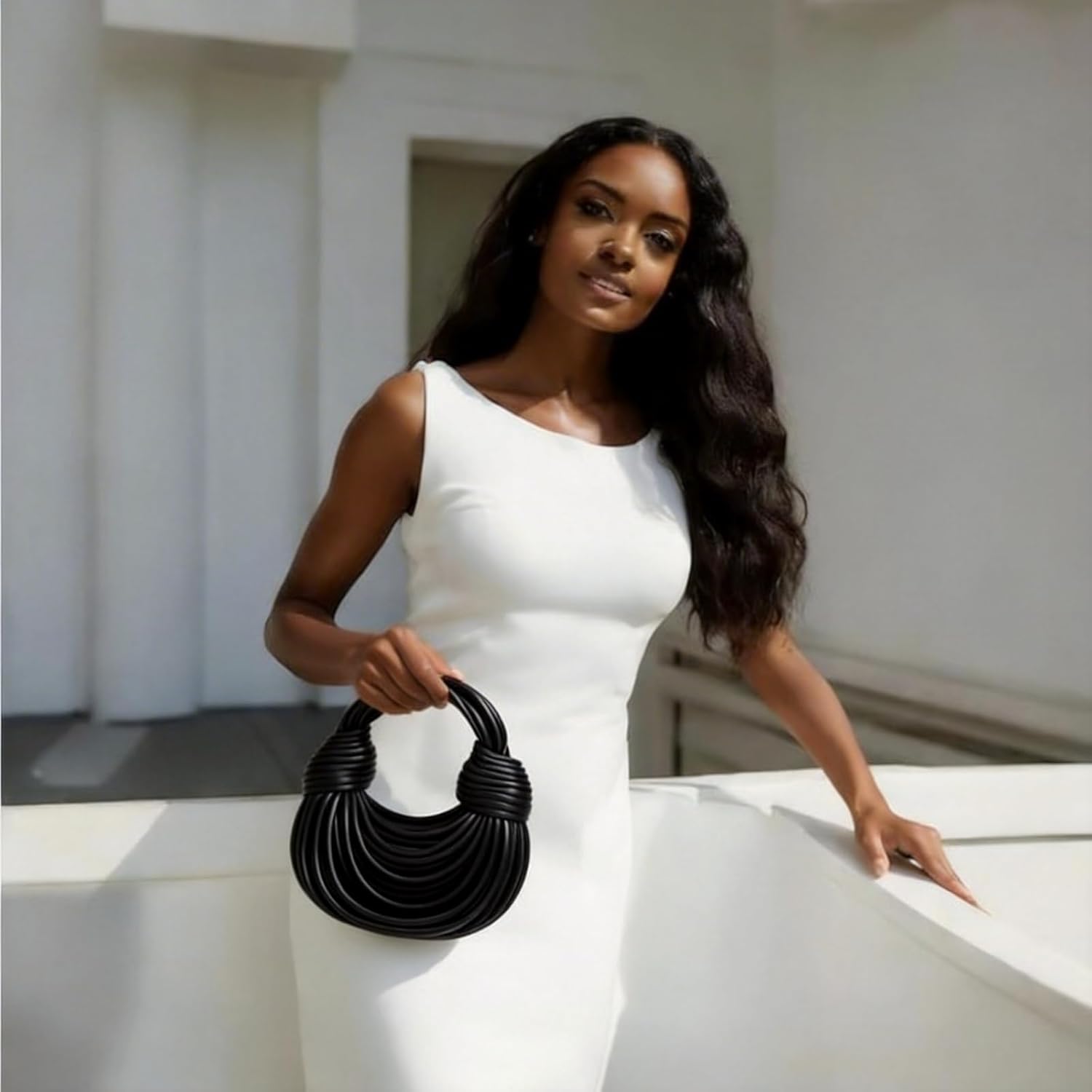 Gold Purse for Women, Woven Knotted Bread Crossbody Clutch Top Handle Creative Noodles Bag Underarm Shoulder Handbag | Woven, Small, Leather, Top Handle, Noodles - Image 2