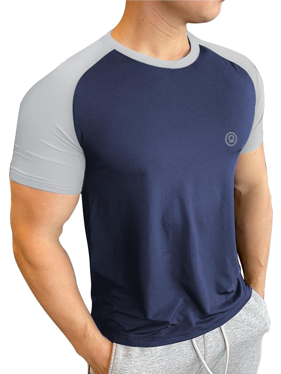 CHKOKKO Men's Solid Raglan Sports Gym T-Shirt