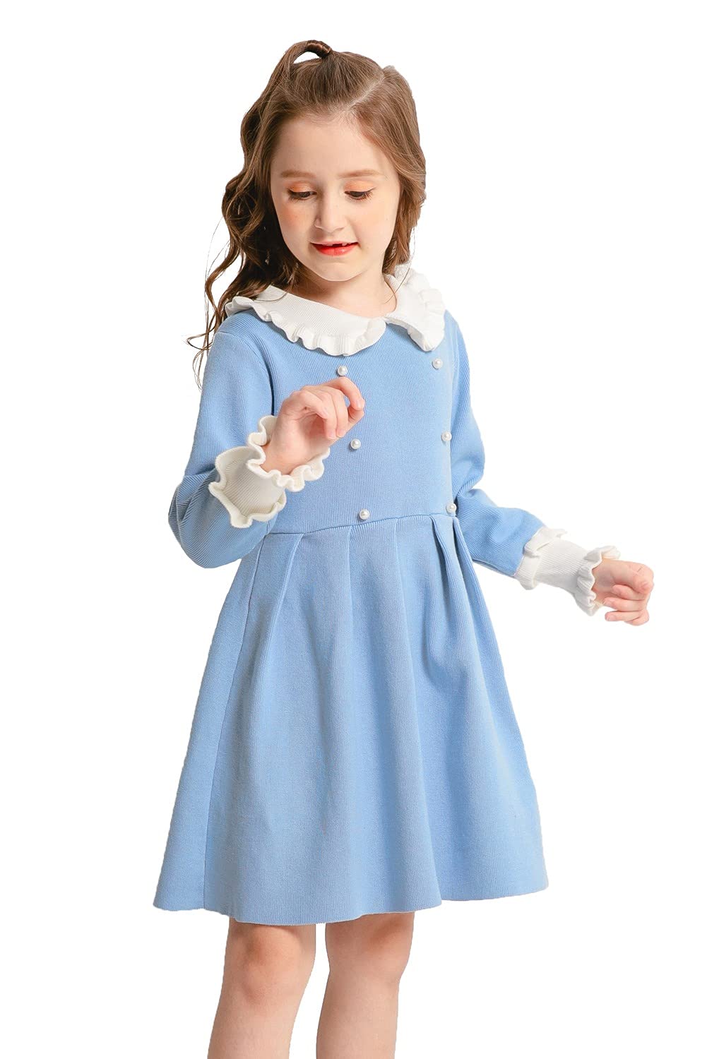 SMILING PINKERGirls Dresses Ruffled Collar Plated Princess Party Jumper Dress
