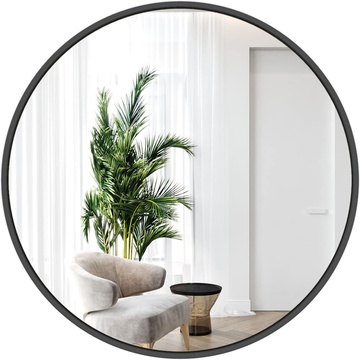 48" Circle Wall Mirror,Black Round Wall Mirror,Large Metal Framed Decorative Bathroom Mirror for Bedroom, Living Room, Entryways, Washrooms and More