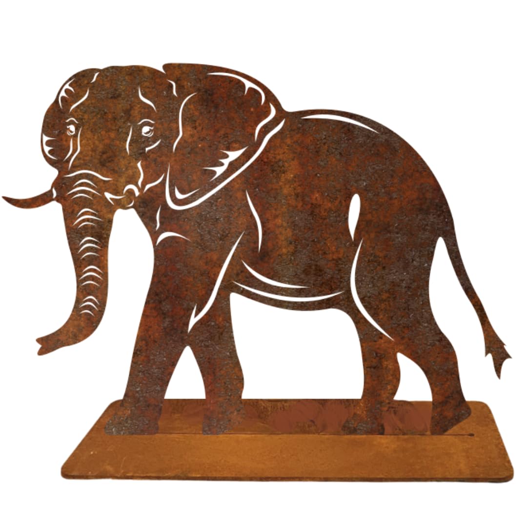Terma Stahldesign Edelrost Gartenstecker Figuren Handmade Germany, tolle gartendeko aus Rost-Metall, deko rostoptik, Rostfiguren Tiere, rostfiguren Garten, Rostdeko (Elefant)