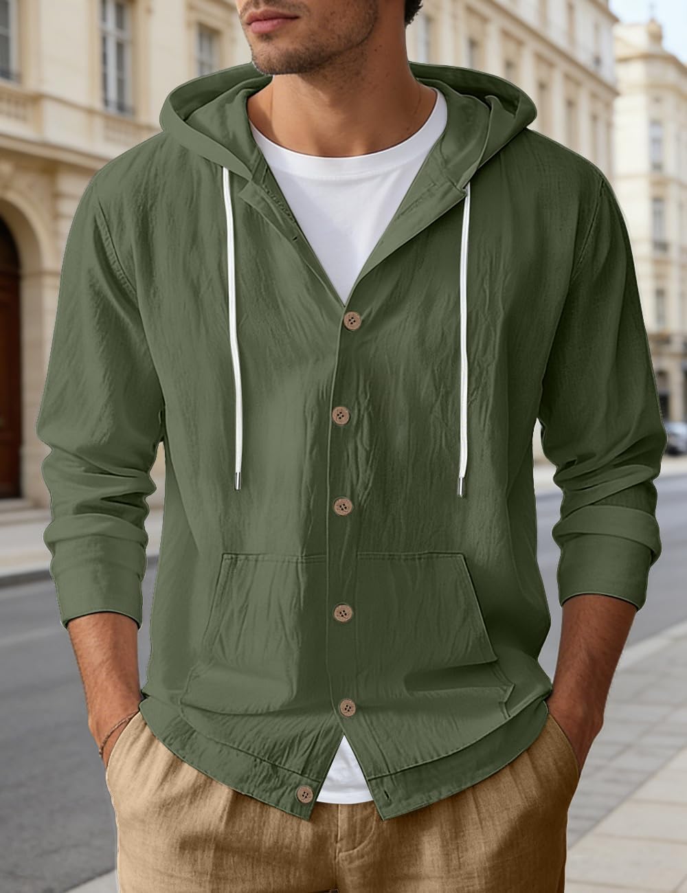 Linen Shirts for Men Casual Long Sleeve Button Down Shirts with Pocket Hoodies Shirt Lightweight Fashion Tops Vacation - Image 5