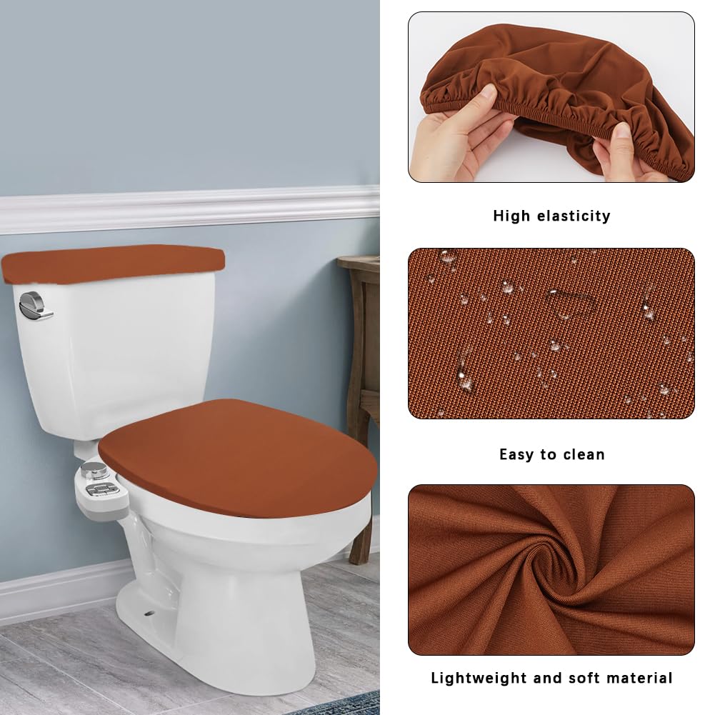 CREATCABIN Juego de Fundas de para Tapa de Inodoro, Fundas para Asiento de Baño, Funda para Tanque de Inodoro, Suaves, Antideslizantes, Ajustables, Lavables A Máquina, A Prueba de Polvo, Se