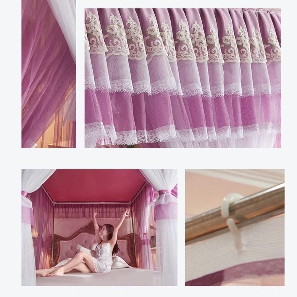 Canopy Mosquito Net for Double Bed, European Court Princess Bedroom Romantic Decorative Bed Curtain (Colour: Pink-2, Size: 180X200cm/71X79in) (Color : Purple-1, Size : 200X220cm/79X87in)