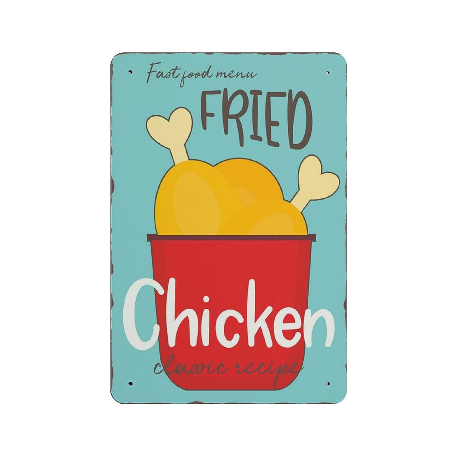 rayprint Metal Tin Sign Fast Food Fried Chicken Vintage Tin Poster Metal Sign Wall Decoration Country Kitchen Home Garage Decor 12"x8"