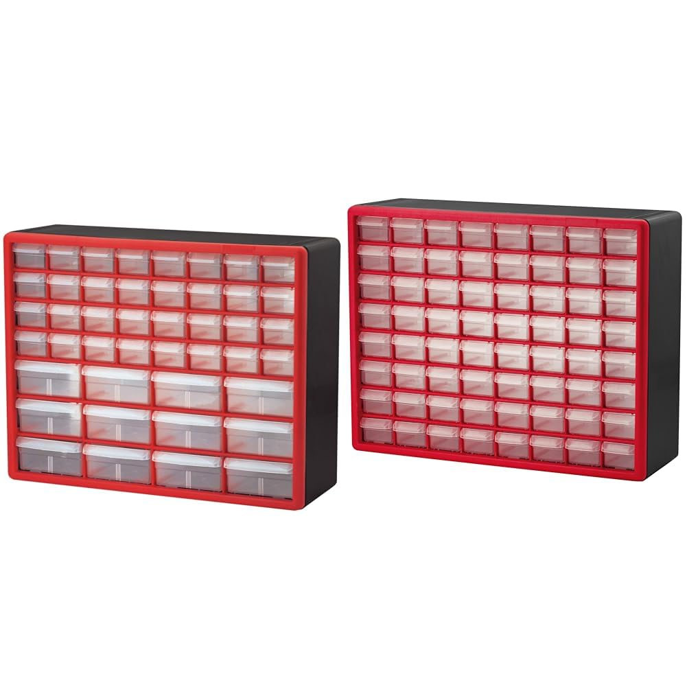 Akro-Mils 10144 44-Drawer & 10164 64-Drawer Plastic Storage Cabinets, 20"W x 6"D x 16"H, Red