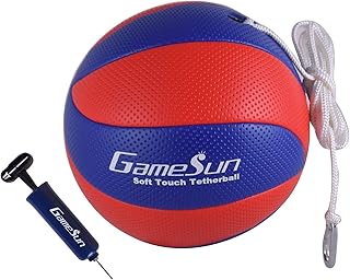 GAMESUN Tetherball Ball and Rope with Carabineer, Soft Touch, Portable Tetherballs with Soft Rope - Great Outdoor Game for Kids