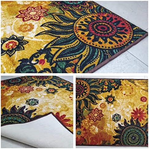 Non Slip Polyester Area Carpet Yellow Base Colourful Chakra Print Rug Matches Any Floor Type 120 x 80 cm