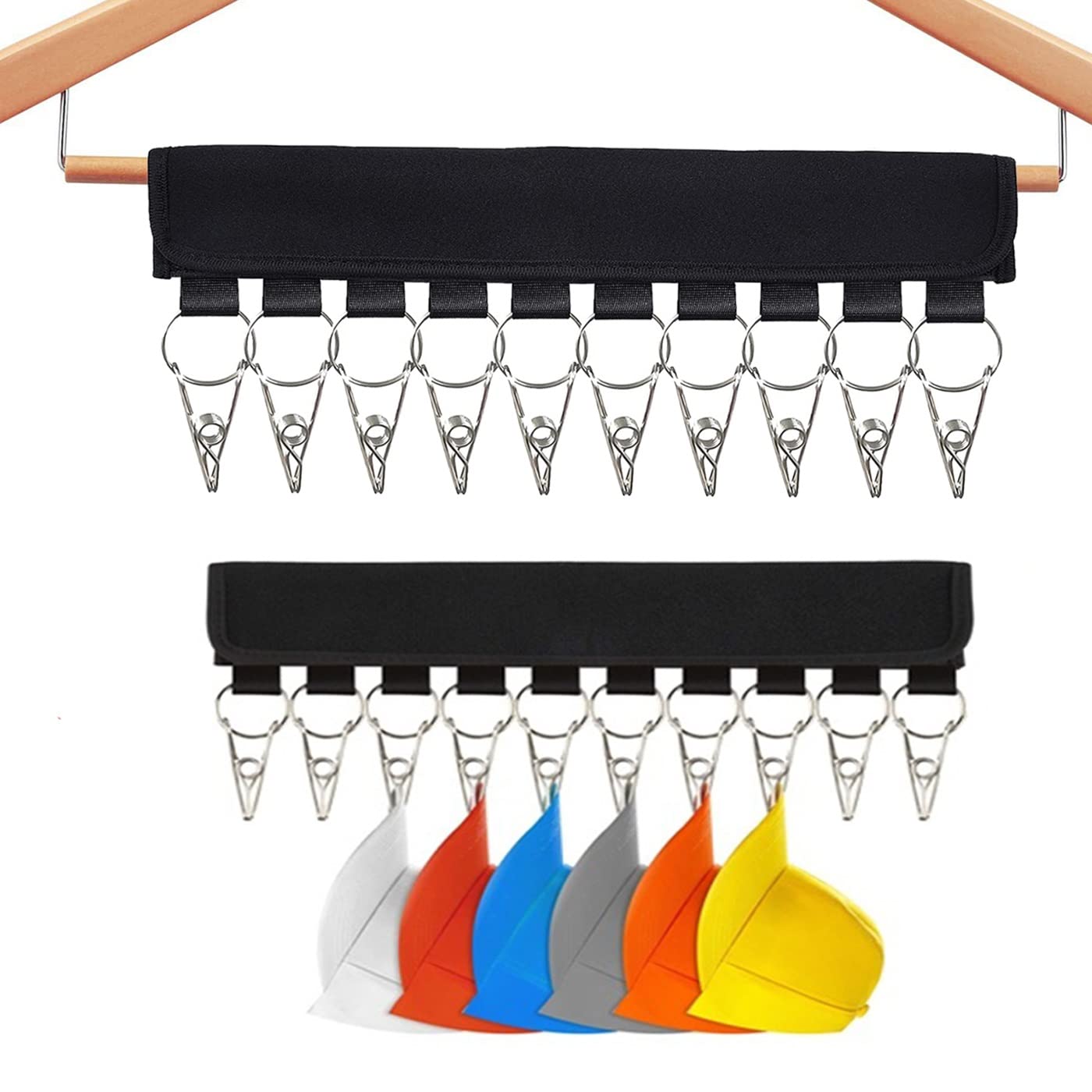 Organizador Colgante Para Gorras De 10 Clips (2 Piezas) - Plegable Para Sombreros, Calcetines Y Bolsos, Estante Ahorra Espacio