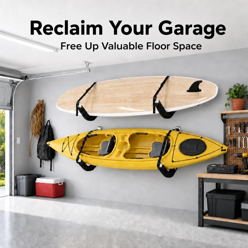 Kayak Wall Mount Storage Rack Heavy Duty Steel 125LB Capacity | High Quality Powder-Coated Steel Wall Racks for IndoorOutdoor Storage of Kayaks and SUP Paddleboards. product thumbnail 3