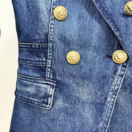 Women's Business Office Party Buttons Double Breasted Lapel Denim Blazer Jacket4