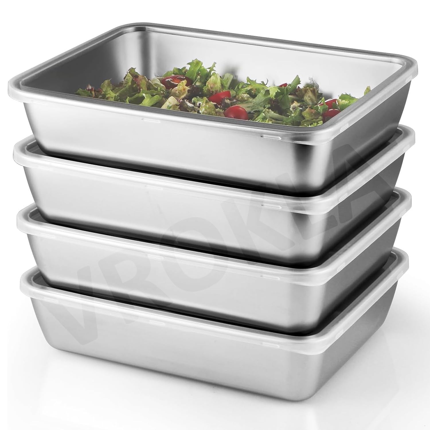VROKLA 2pcs Stainless Steel Food Storage Containers with Clear Lids, Food Serving & Baking Stackable Snack Tray for Kitchen, Microwave, Freezer, BBQ Party, Office, Gym Lunch (2000ML)