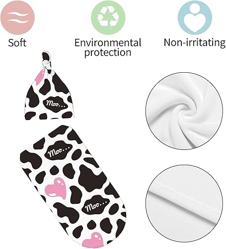 Miniatura 6 de Manta de bebé con estampado de vaca para recién nacido, manta de envolver con corazón rosa con gorro, regalos infantiles para niños y niñas, suave