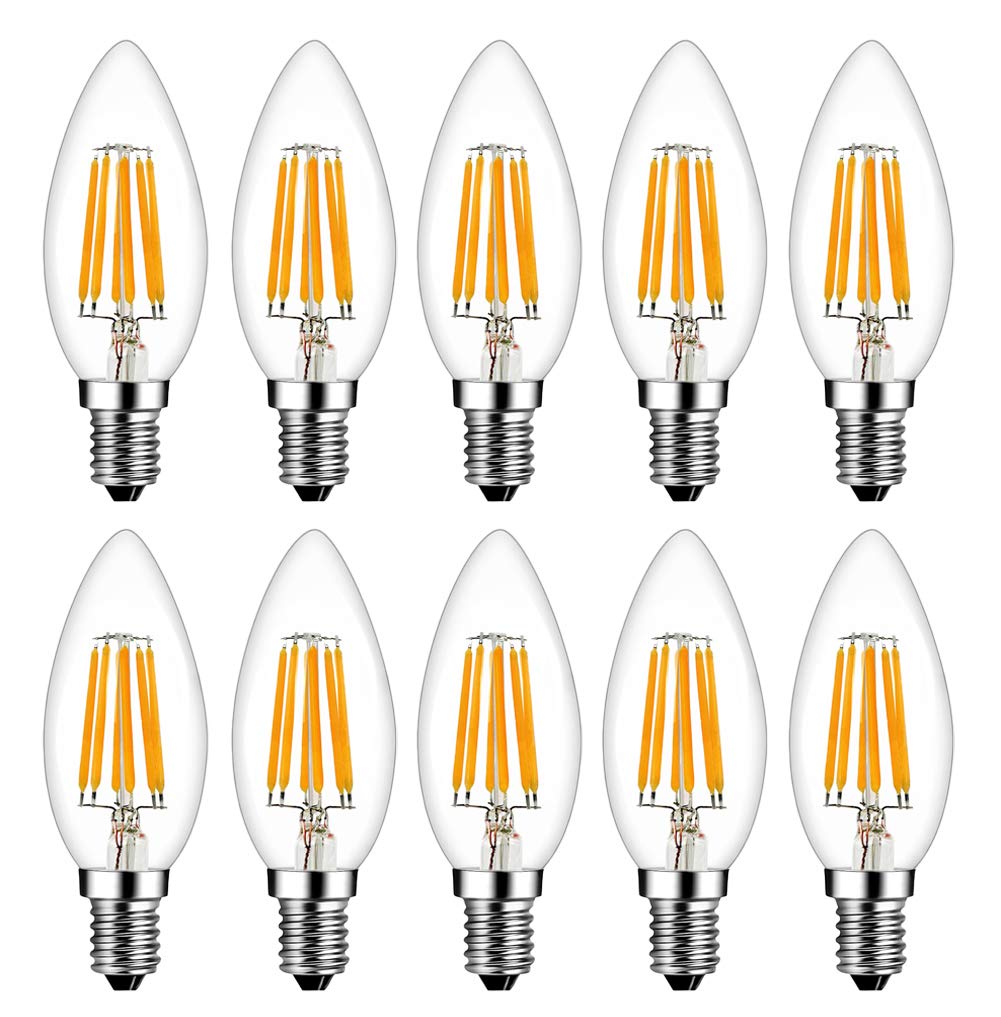 MENTA E14 Lampadina Filamento LED Candela fiamma 6W equivalente a 60W, Luce Bianca Calda 2700K, 600lm, Piccole lampadine a vite Edison (SES), C35 a Forma di Fiamma Non dimmerabile, Vetro, 10 Pezzi