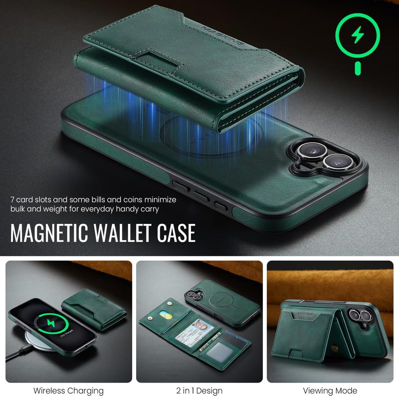 Funda iPhone 16 Plus magnética 2 en 1 con protector RFID y carcasa trasera verde antichoque 3