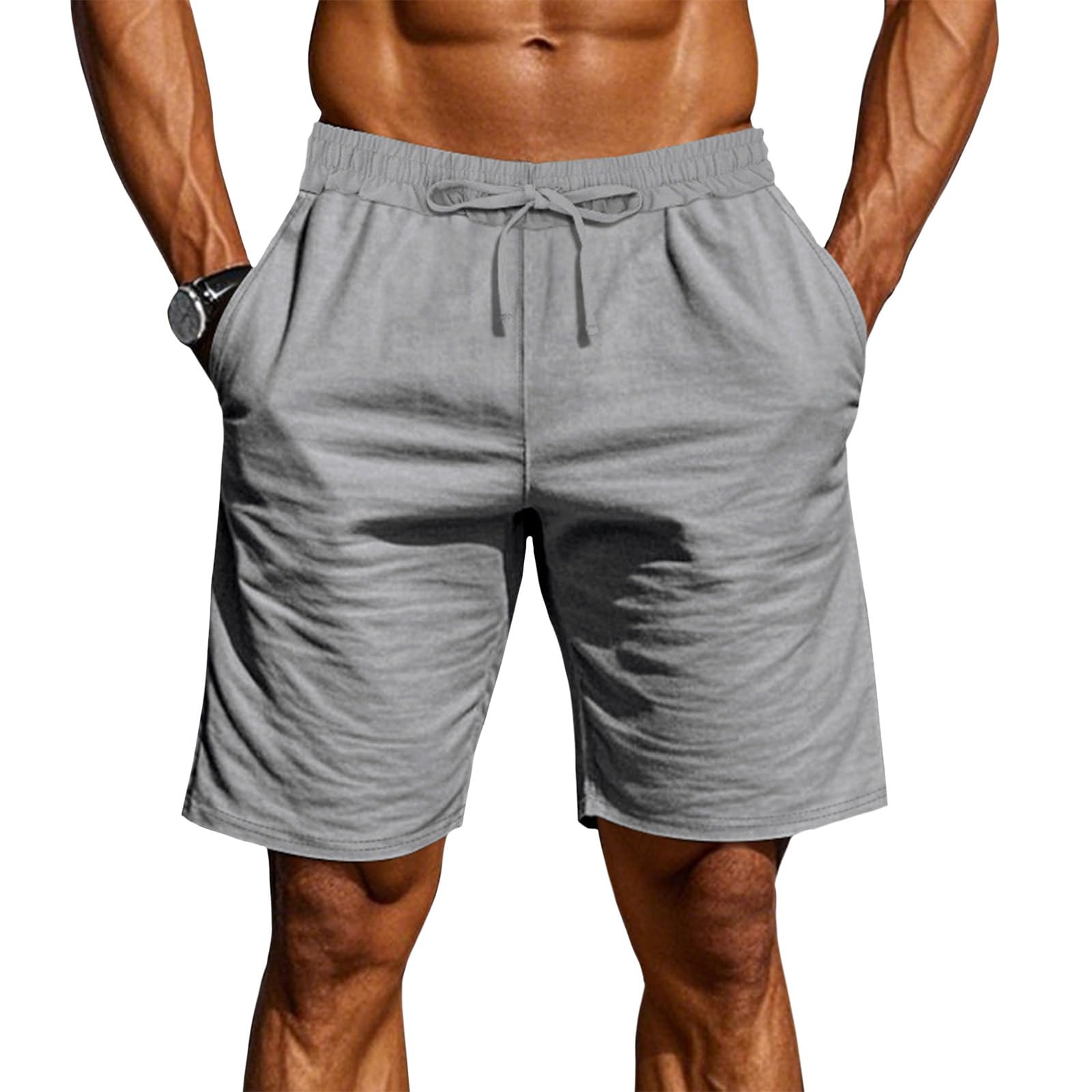 Mens Athletic Shorts Casual Summer Stretchy Drawstring High Waist Yoga Running Wide Leg Cargo Shorts with Pockets