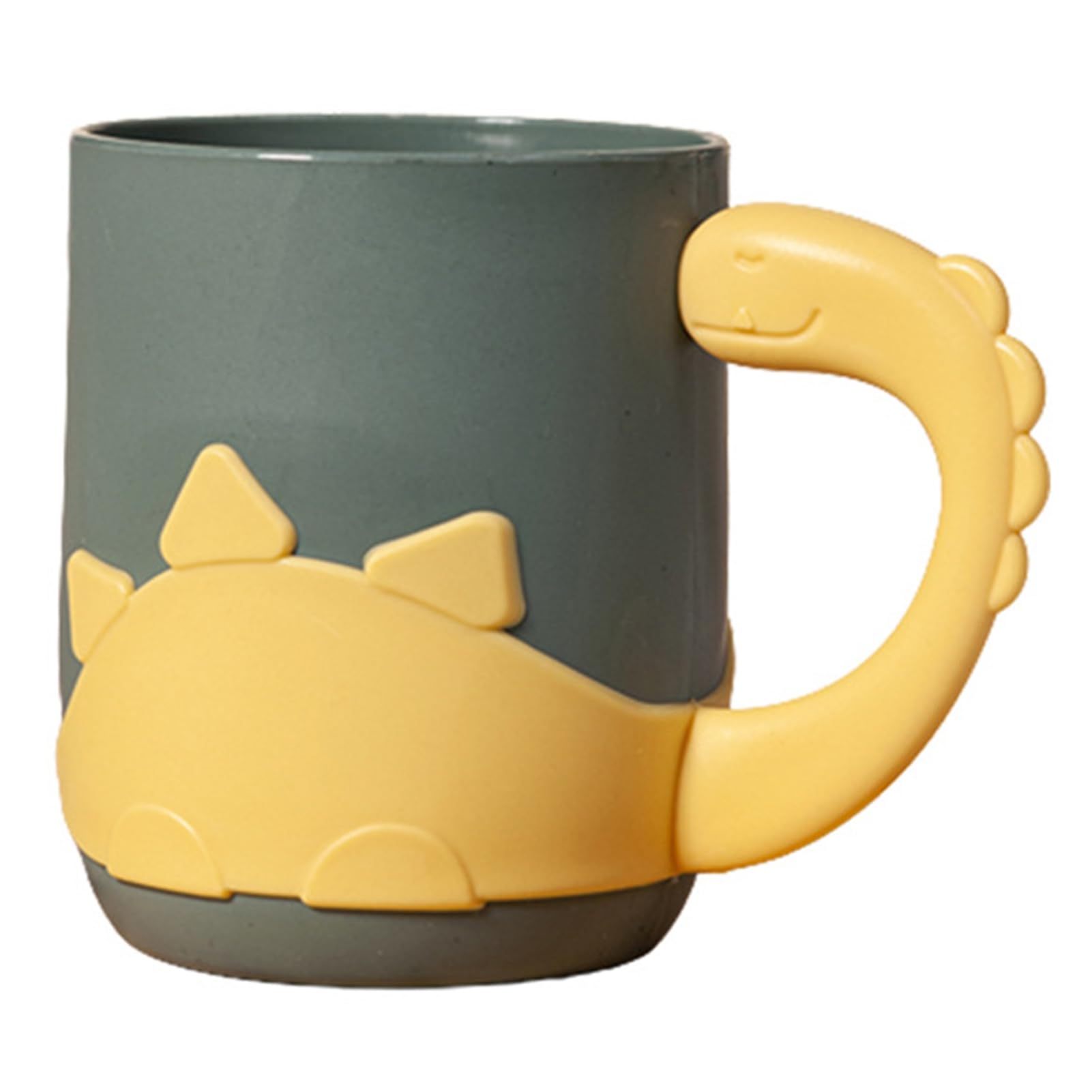 ohfruit 450ml Mouthwash Cup with Handle PP Material Unbreakable Toothbrush Cup Wide Mouth Mouthwash Brushing Teeth Storage Cup Cartoon Dinosaur Toothbrush Cup for Kids Yellow