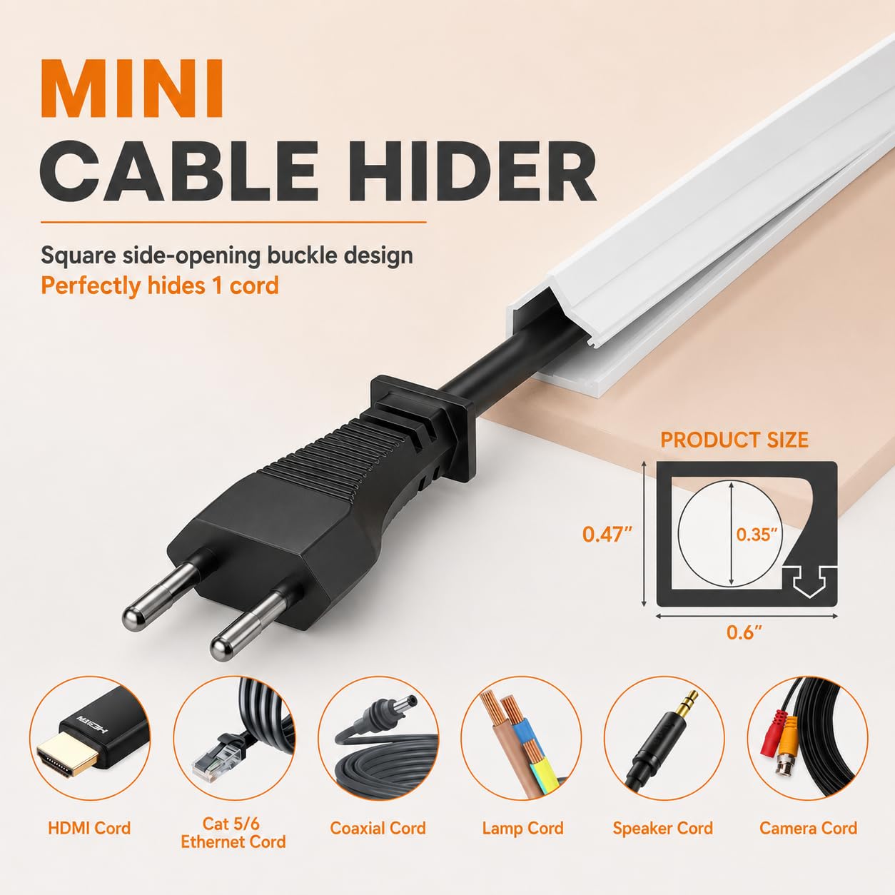 Cable flexible de 39 pulgadas para TV montado, cable único, hebilla lateral, cable de pared cuadrado, oculta cables a lo largo de la pared, cubierta de cable eléctrico de silicona