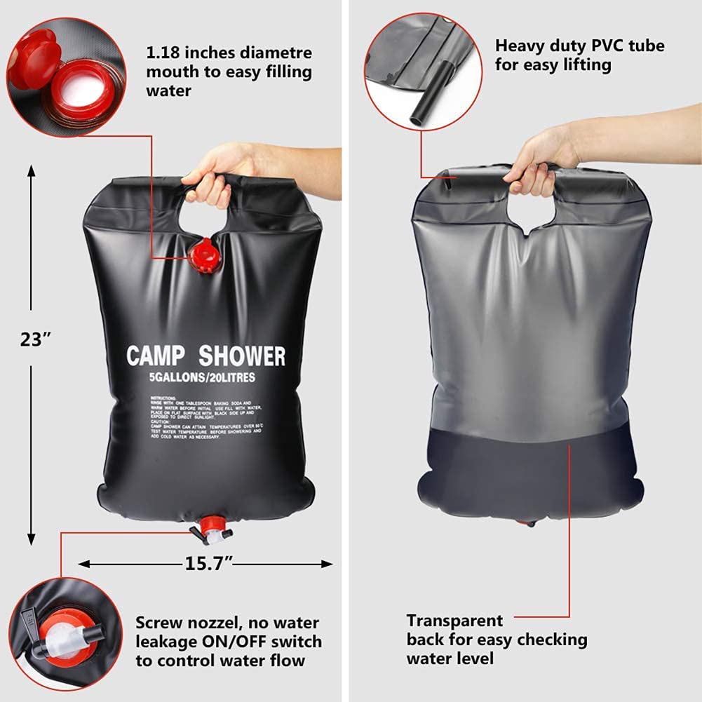 Sac De Douche Solaire, Sac De Douche Pour Extérieur, Sac De Douche Avec Tuyau Amovible, Pommeau