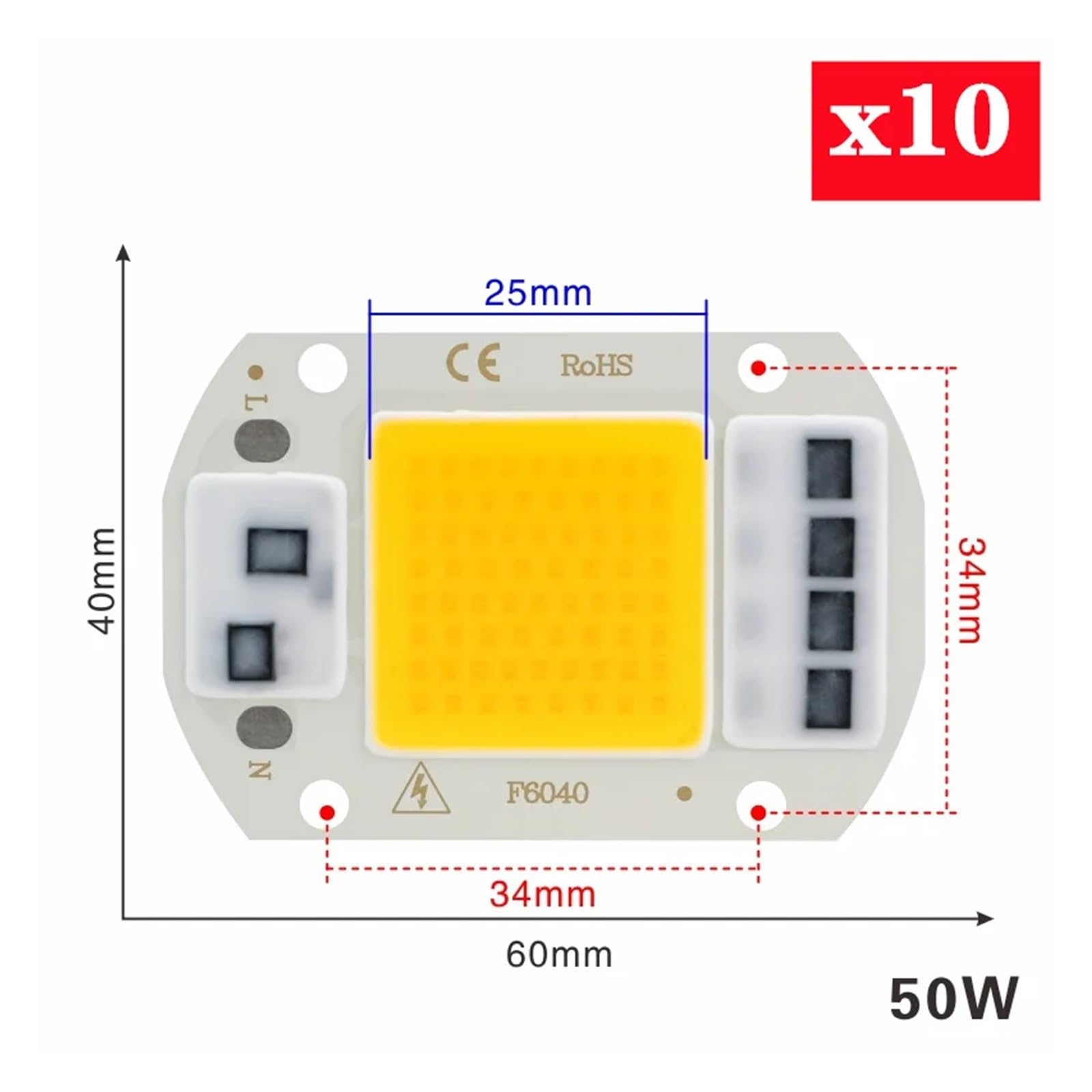 10 sztuk/partia COB Chip lampa LED AC 220V 110V nie ma potrzeby sterownika Lampada żarówka do światła halogenowego reflektor 10W 20W 30W 50W Diy oświetlenie(Led short chip 50W,220V,Warm White)