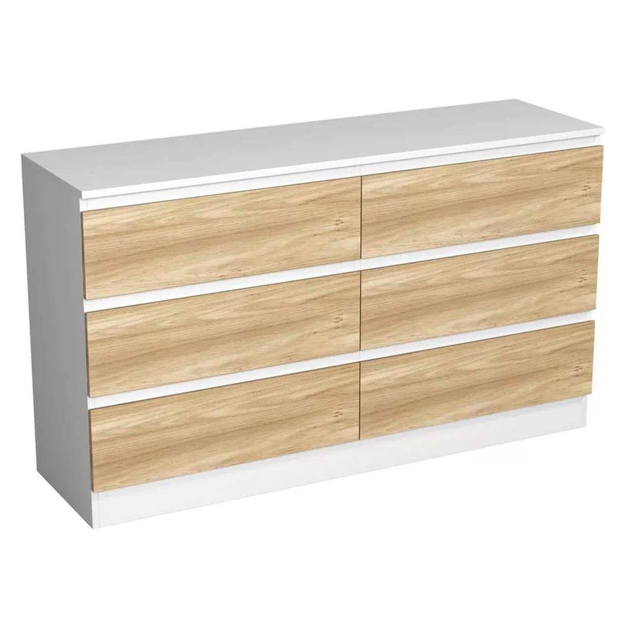 URBNLIVING 6 Drawer Chest of Drawers, Bedroom Storage Cabinet, Wooden Drawer Unit, Particle Board with Paper Veneer, Flat Pack Furniture (White Carcass + Oak Drawers)