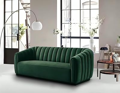 Serene Emerald Green Velvet 3-Seater Sofa – Modern Channel Tufted Couch for Living Room | Soft Upholstery | Wooden Frame | Comfortable & Stylish Design