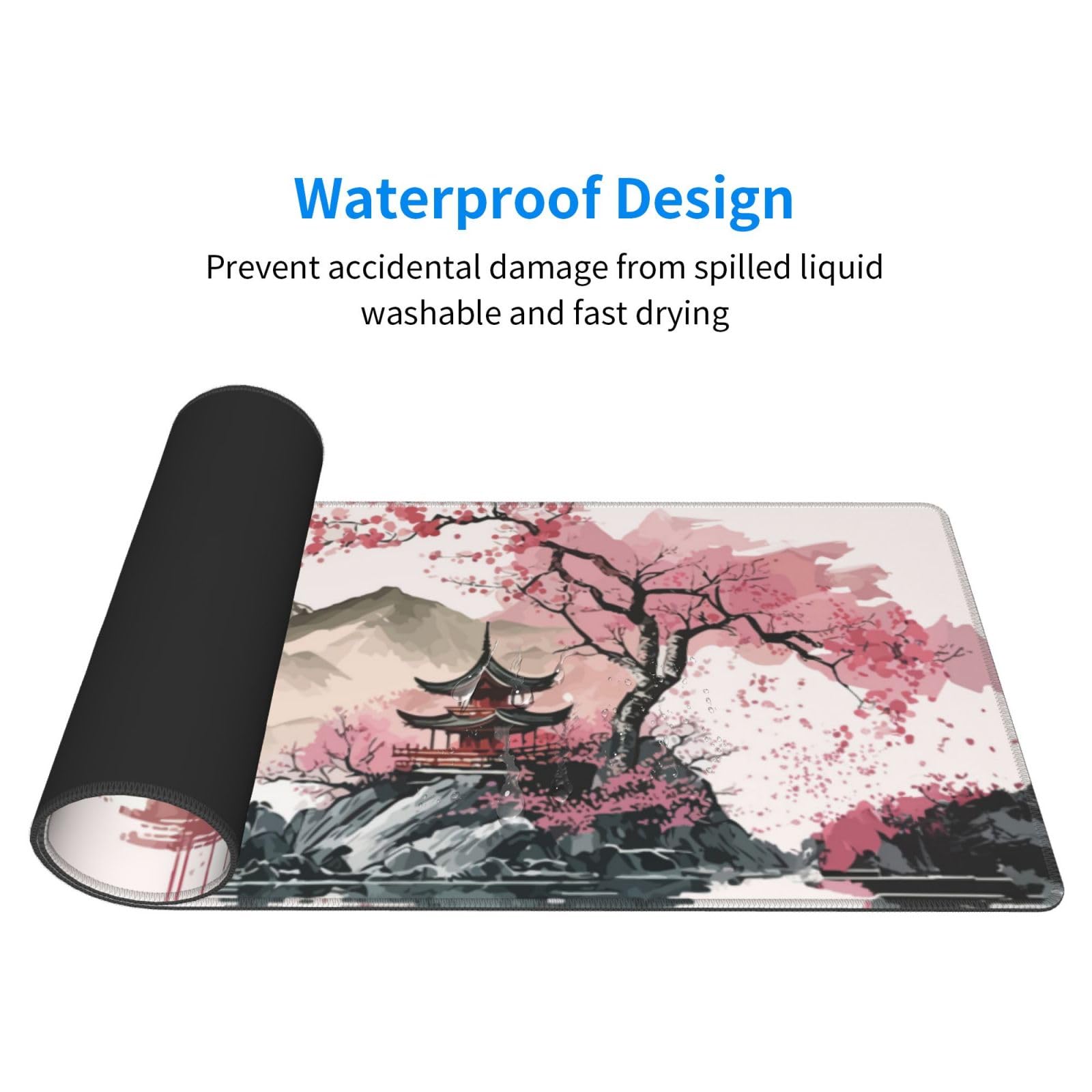 ProbTis Tappetino Per Mouse XXL 90x40 Cm – Design Giapponese Fiori Di Ciliegio, Base Antiscivolo, Bordi Cuciti, Ideale Per Scrivania E Gaming