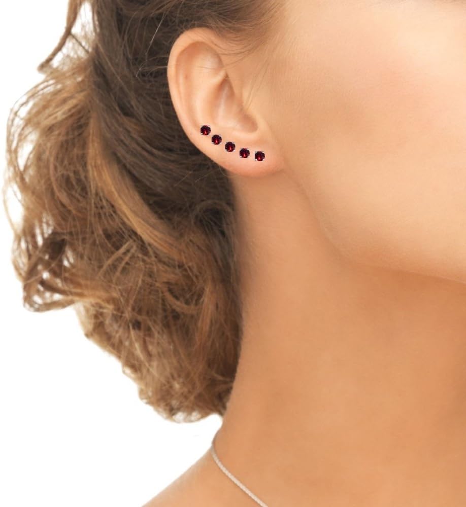 5-Pair Set Sterling Silver 3mm Round Colored Stud Earrings Made with European Crystals