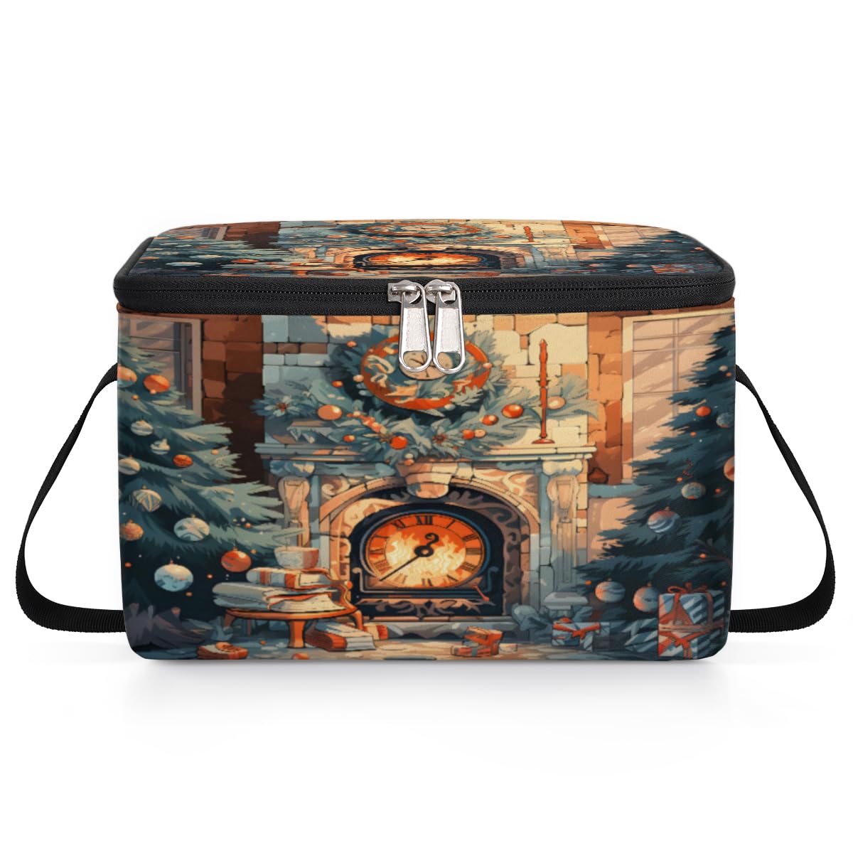 GzLeyigou Christmas Fireplace Lunch Bags for Women Men 9 Cans, Hot & Cold Food Delivery Bag Insulated Grocery Bag Insulated Lunch Box Cooler Bag for Office Work Picnic Beach