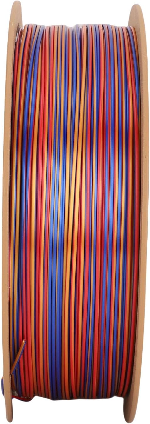 Colors PLA Filament, 1.75mm Silk 3 in 1 Rainbow PLA 3D Printer Filament with No Clogging for 190 220 Printing Temperature