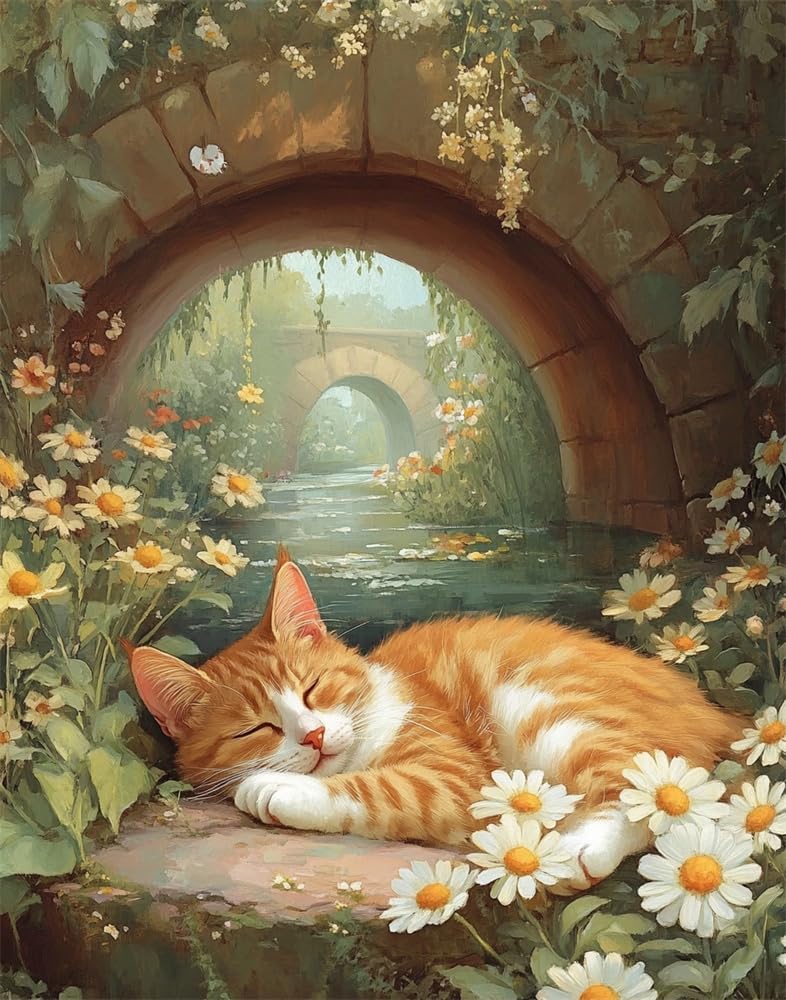 Henypt 11Ct Cross Stitch, Cat and Flowers 11 Count Counted Stamped Pre Printed Cross Stitch Embroidery Kits for Adults Beginners Starter Advanced Easy Crossstitch Patterns Set Wall Decor 40X50