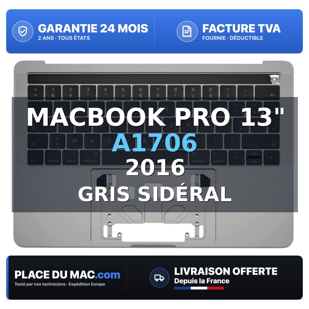 reboot Cover superiore tastiera Azerty (grigio siderale) per MacBook Pro 13" Touch Bar A1706 2016 compatibile Apple Grade A