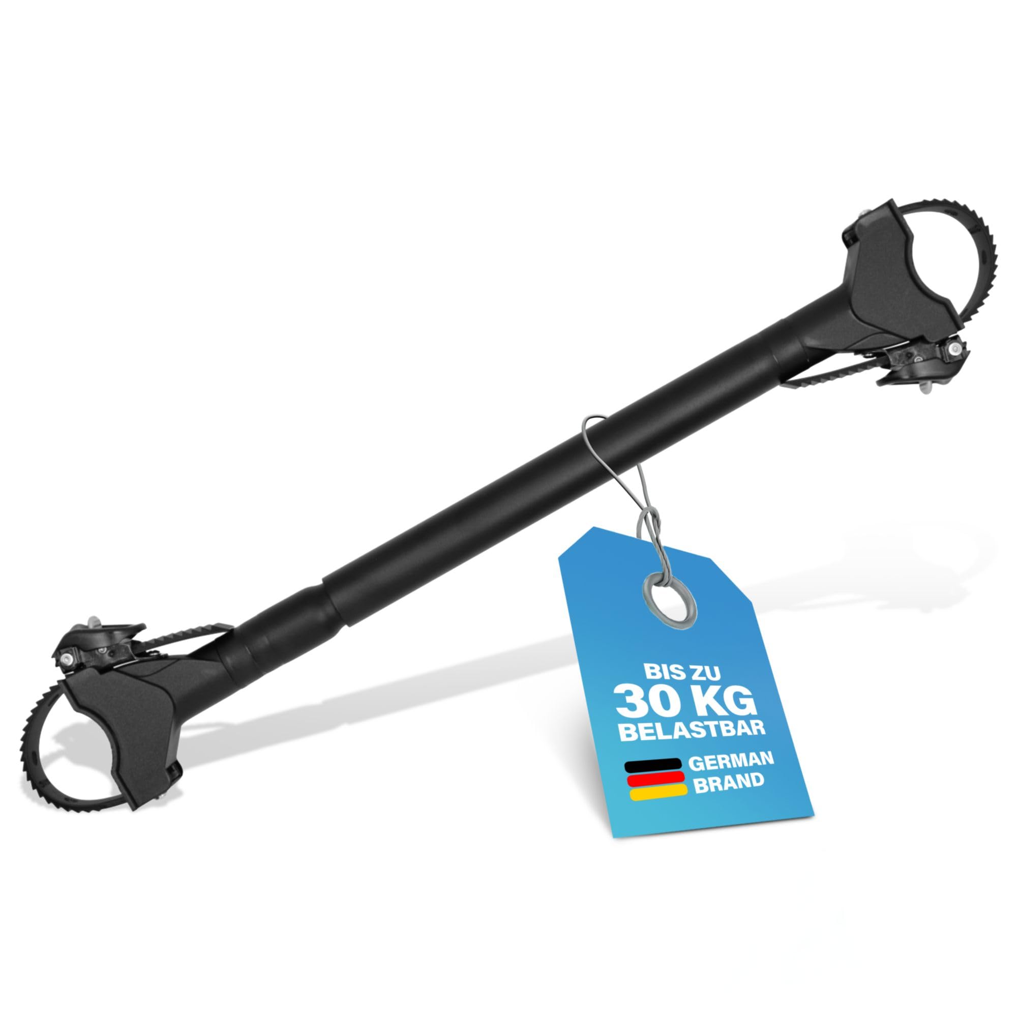 FISCHER Fahrradrahmenadapter, Variabler Adapter für sicheren und praktischen Fahrradtransport, passend für Rohre bis 6 cm Durchmesser, Abstand bis 65 cm zwischen Sattelstütze und Lenker, schwarz