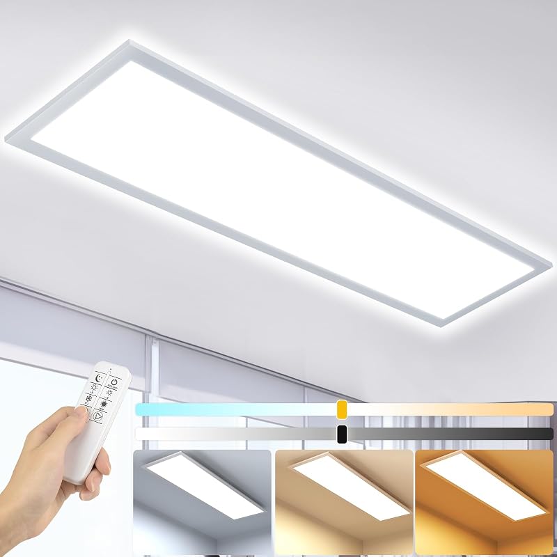 OTREN LED Mennyezeti Panel Lámpa 120x30 cm, 40W Szabályozható Fényerő, 2800K-6000K Távirányítóval, Ultralapos Ezüst Világítás Nappaliba, Kon
