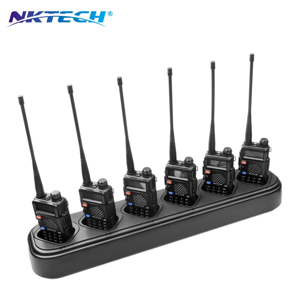 NKTECH6-Way Universal Rapid Multi Charger For Pofung BaoFeng UV-5R V2 Plus UV-5RA UV-5RB UV-5RE BF-F8HP UV-5RTP TYT TH-F8 Two Way Radio 7.4V Li-ion Batteries Accessories (1-Pack-Black)
