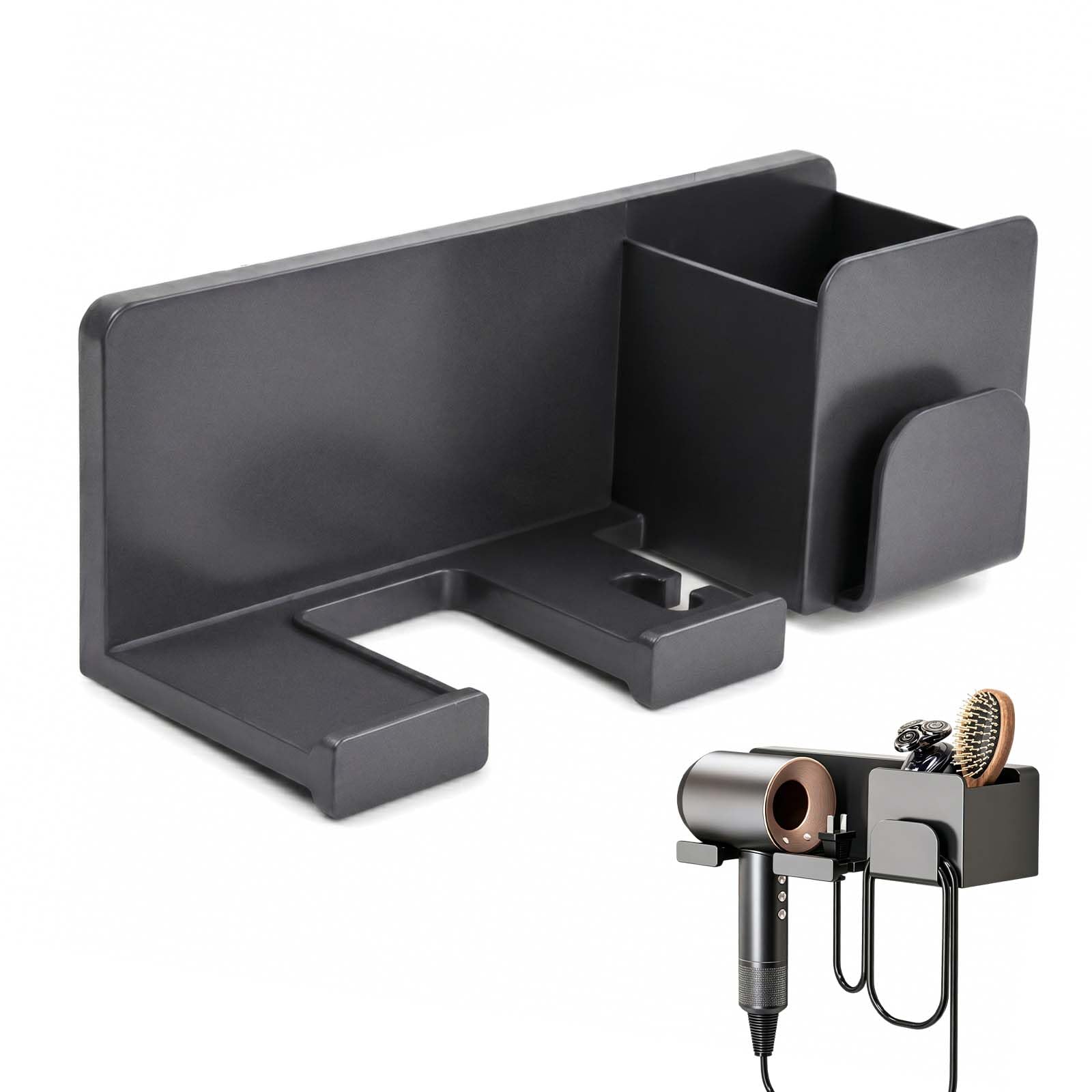 Zirax Hair Dryer Holder Wall Mounted, No Drilling Adhesive Hairdryer and Straightener Stand, Metal Bathroom Hair Tool Organizer Storage Rack for Dressing Table