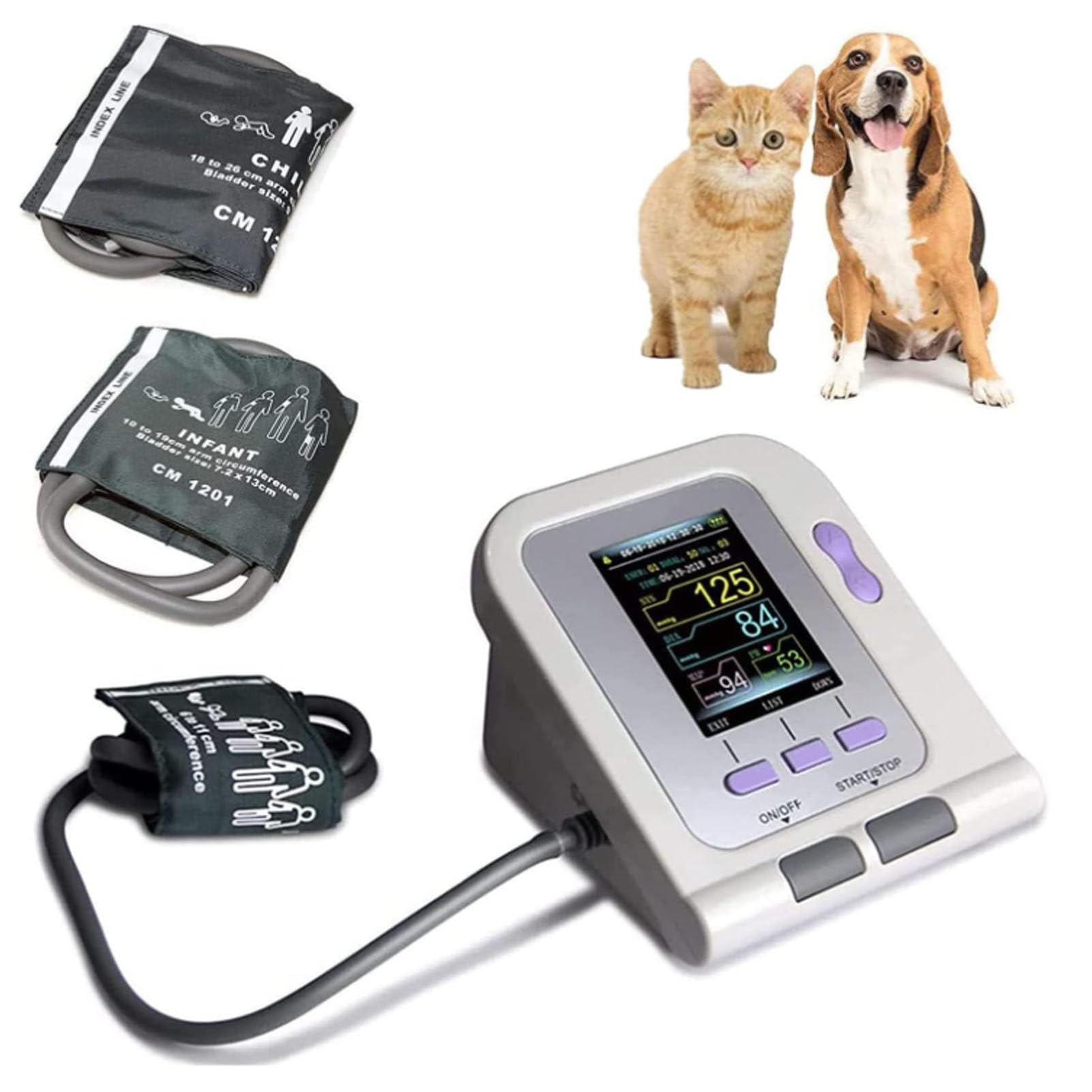 Tensiómetro digital veterinario para perros, gatos y mascotas con pantalla LCD y brazalete de 3 tamaños para uso doméstico, tensiómetro digital automático de escritorio
