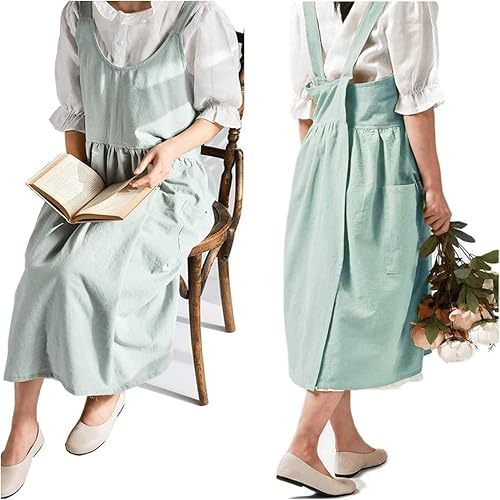 ZI TENG Delantal de algodón y lino ajustable a la moda, delantal de cocina con cintura para cafetería, 31.9 x 40.6in