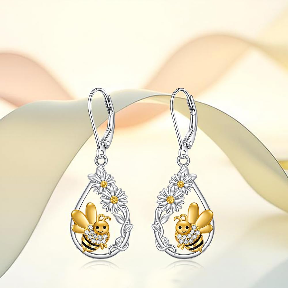 Bee Earrings for Women Sterling Silver Daisy Earrings Cute Animal Bee Jewelry Christmas Birthday Gifts for Women Lovers - Image 9