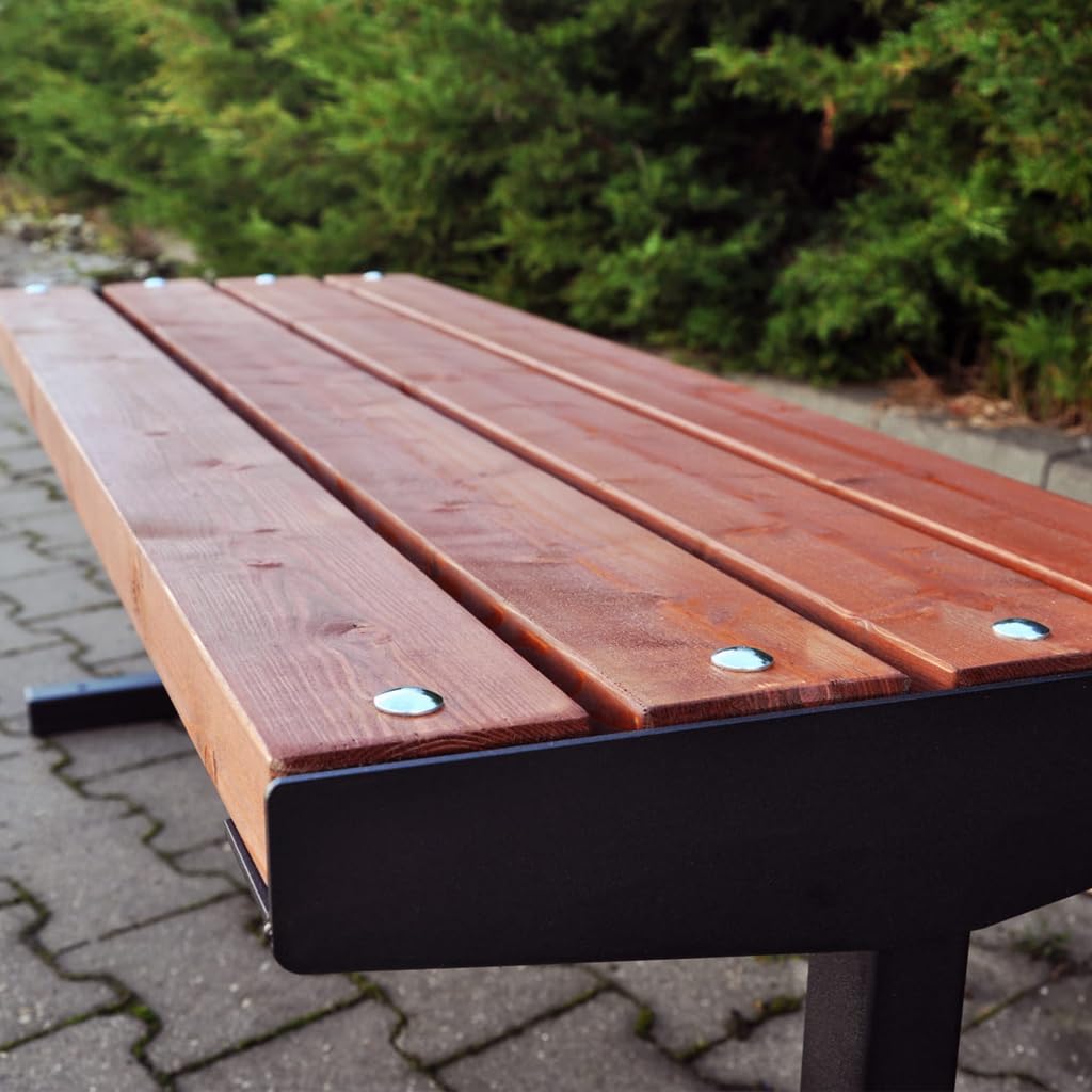 Banc Exterieur de Jardin Résistant aux Intempéries - Banc Bois D’épicéa Scandinave Poncé & Métal Peint par Poudrage - Banquette Capacitéde 350kg (Posener-BO Acajou 125 cm,CE)