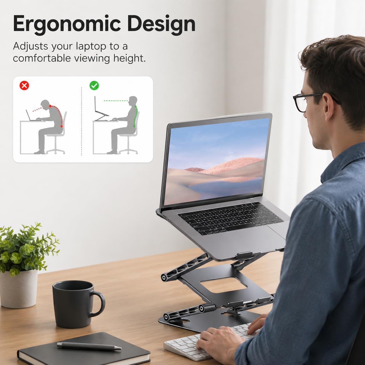 Supporto pieghevole in acciaio per computer portatile, design regolabile da | La struttura a tre livelli supporta fino a 4 kg con flusso d'aria aperto e design pieghevole portatile per lavoro studio