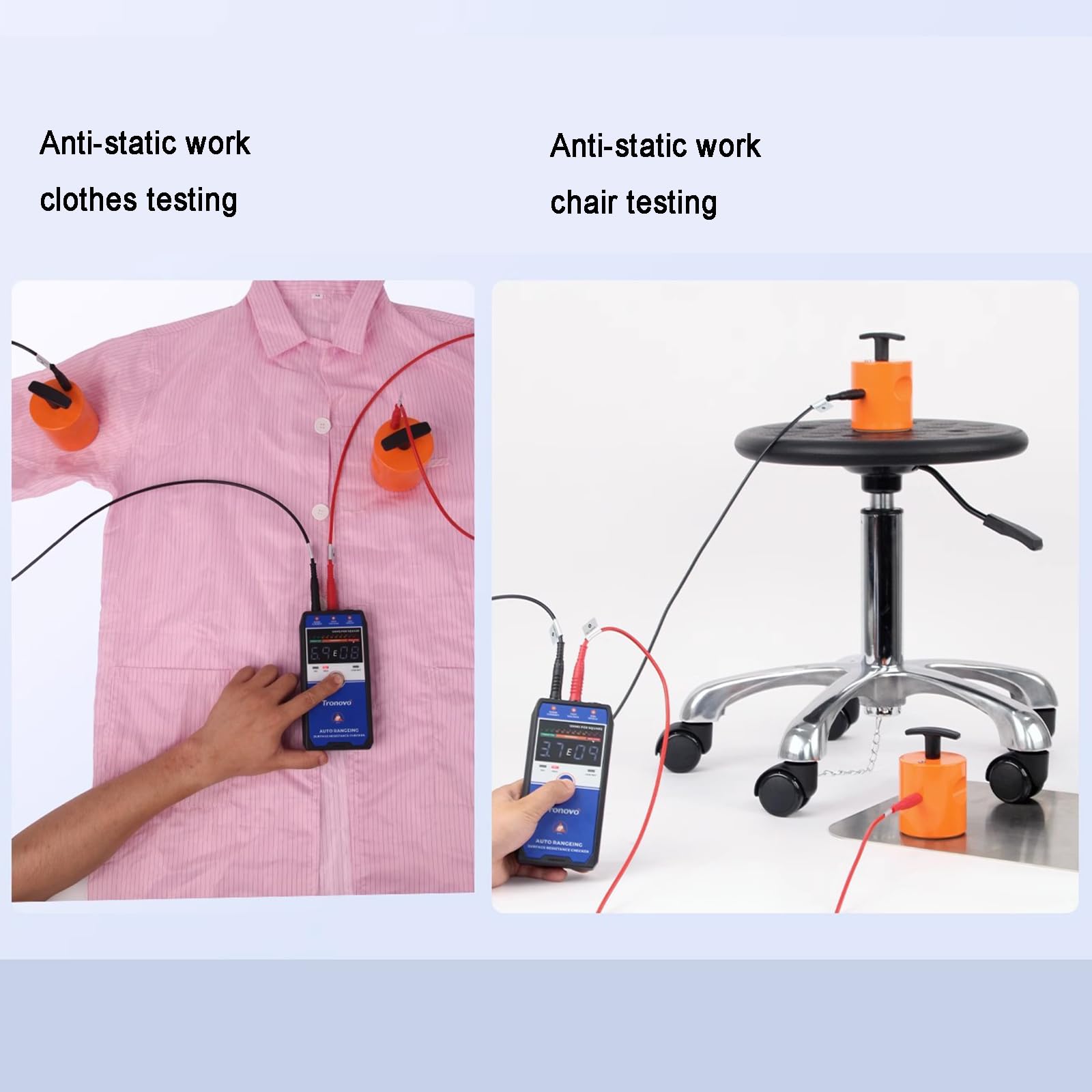 Medidor De Resistencia Superficial, Probador De Resistividad Antiestático, con 2 Martillos Pesados, Cables De Prueba, Pantalla LCD, Rango Automático, para Recubrimientos