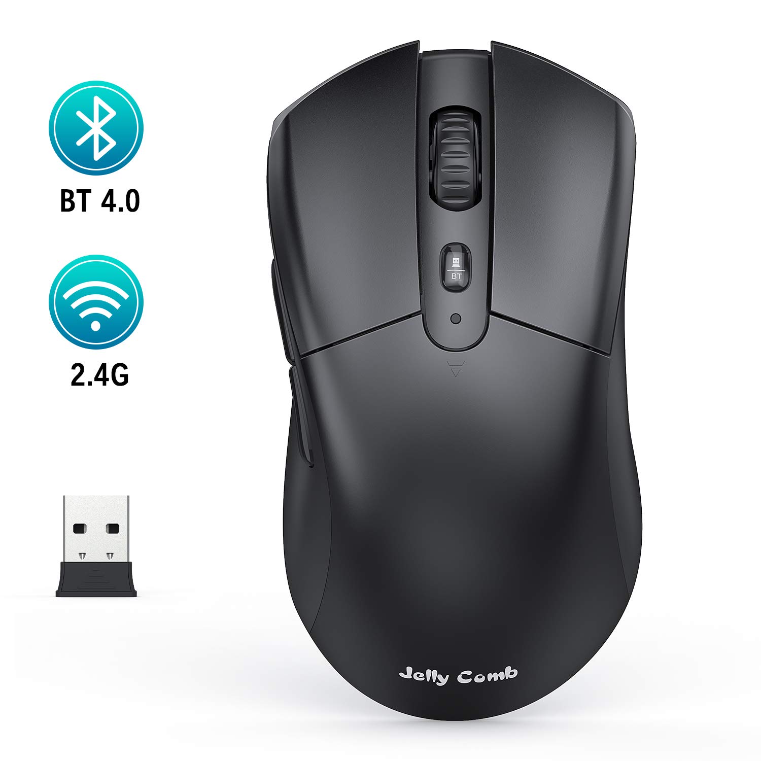 Wireless Bluetooth Mouse, Jelly Comb 2.4G Wireless + Bluetooth 4.0 Dual