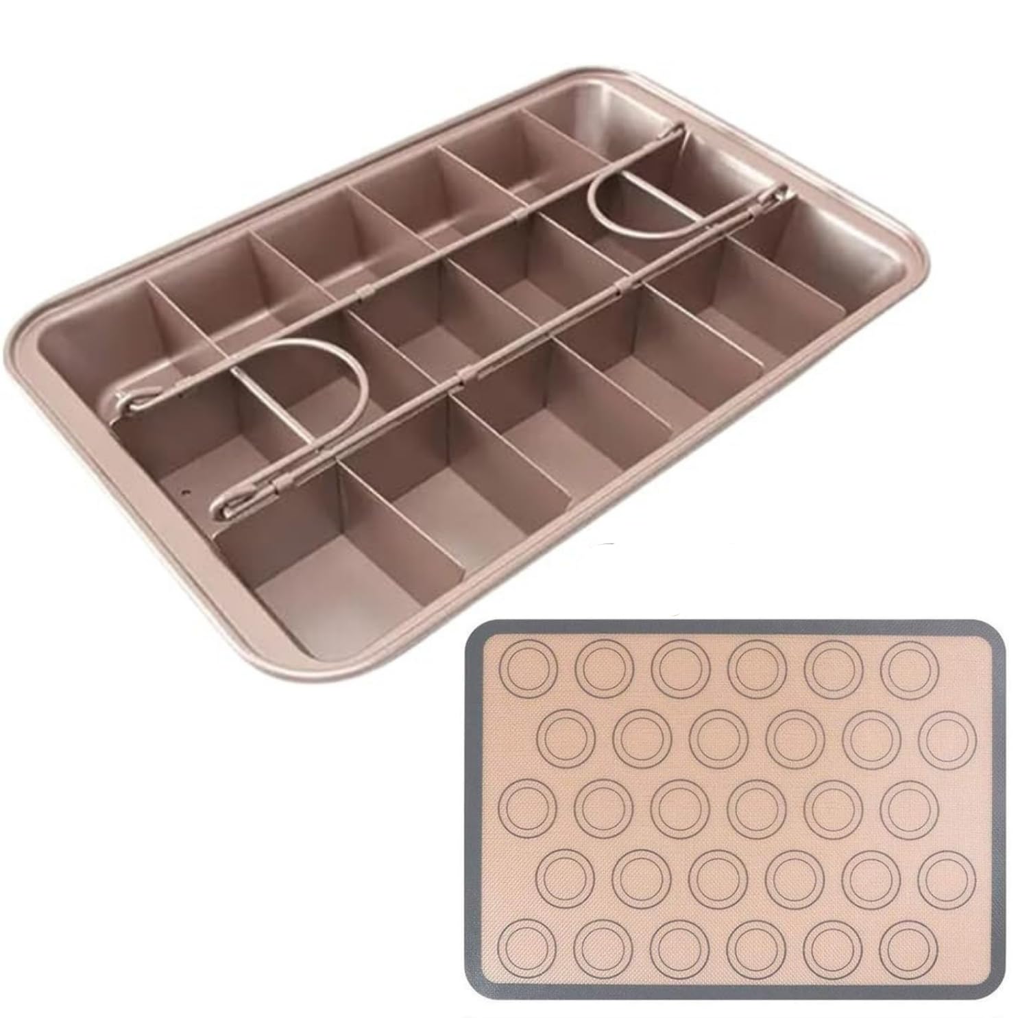 Al-Yusuf Non-Stick Brownie Pan with Removable Dividers with 1 Piece of Non-Stick Mat, Baking Brownies,18 Cavity