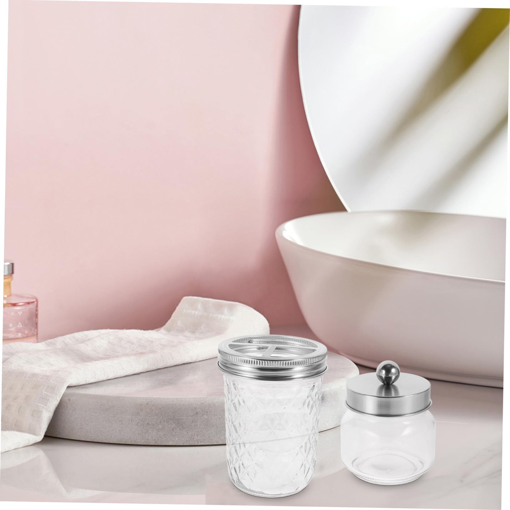 NOLITOY Accesorios de Baño Dispensador de Jabón Espumoso Mason Jar Porta Cepillos de Dientes y Frascos de Almacenamiento Diseño Elegante para Encimeras Material y Inoxidable Color Plata
