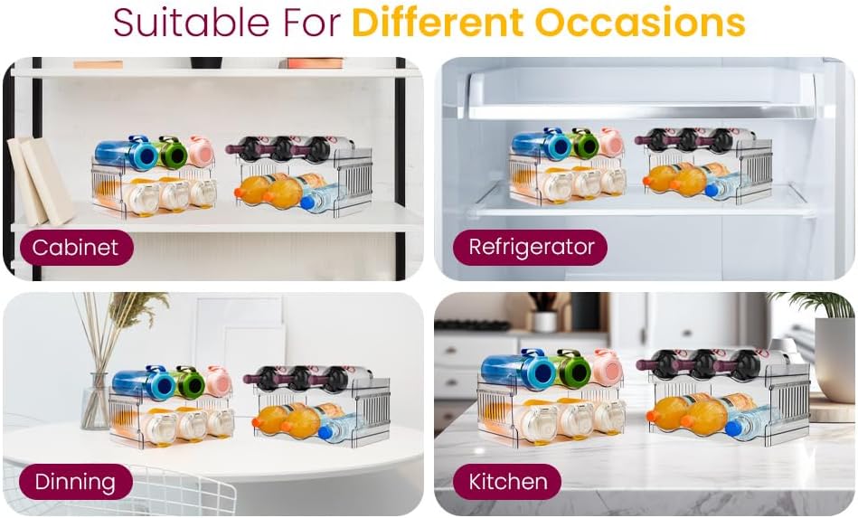 Miniatura 7 de Organizador de botellas de agua, organizador de botellas, paquete de 4 estantes para botellas de agua, organizador de vasos para organización de
