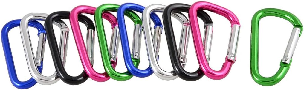 uxcell Aluminum Carabiner Keychain Clip, 10 Pcs Colorful D Shaped Keyring Ring Spring Buckle Clip for Indoor Outdoor Use, Backpack Clip Snap Hooks Lock for Fishing Traveling, Hiking