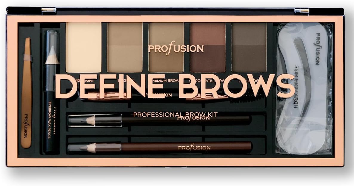 Profusion Cosmetics Define Brows Professional Eyebrow Kit for Flawless Eye Look, Complete Your Brow Grooming, and Achieve Eye Catching Brows with Premium Brow Powders and Pencils